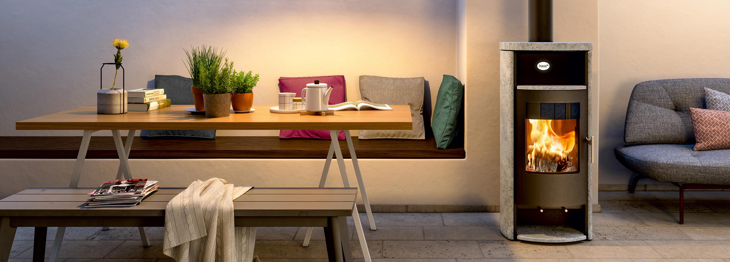 HASE Wohnraumbild Feuer Jena schwarz Speckstein 