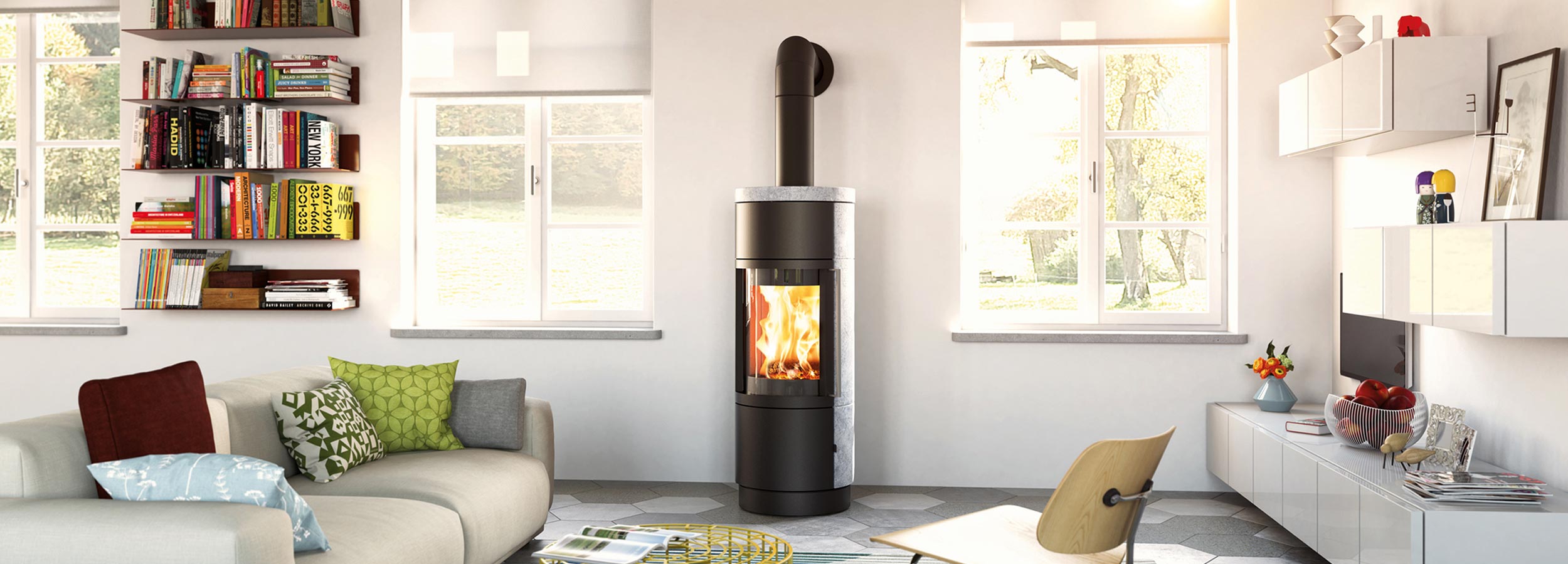 HASE Kaminofen Sila Speckstein Wohnraumbild modern