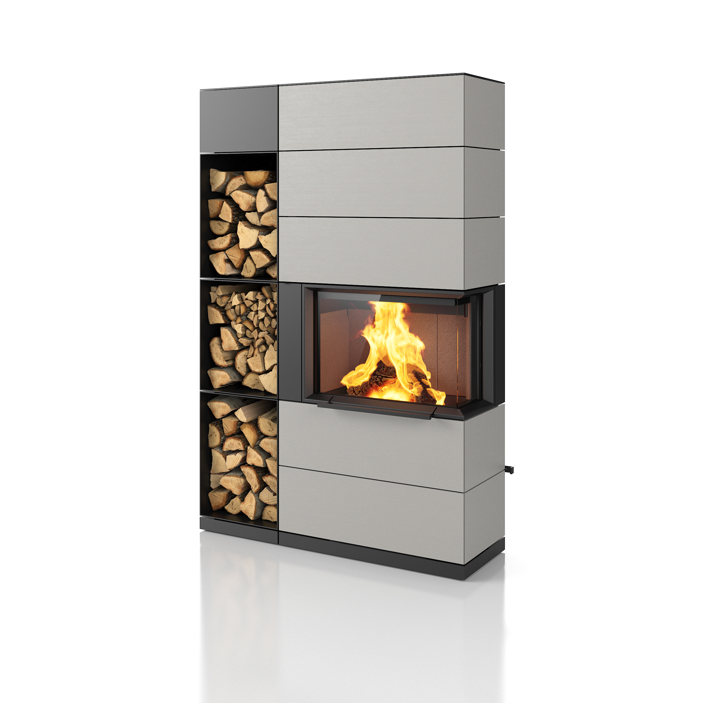 PADUA 185, Woodbox Pro à gauche, raccordement latéral au conduit de fumée