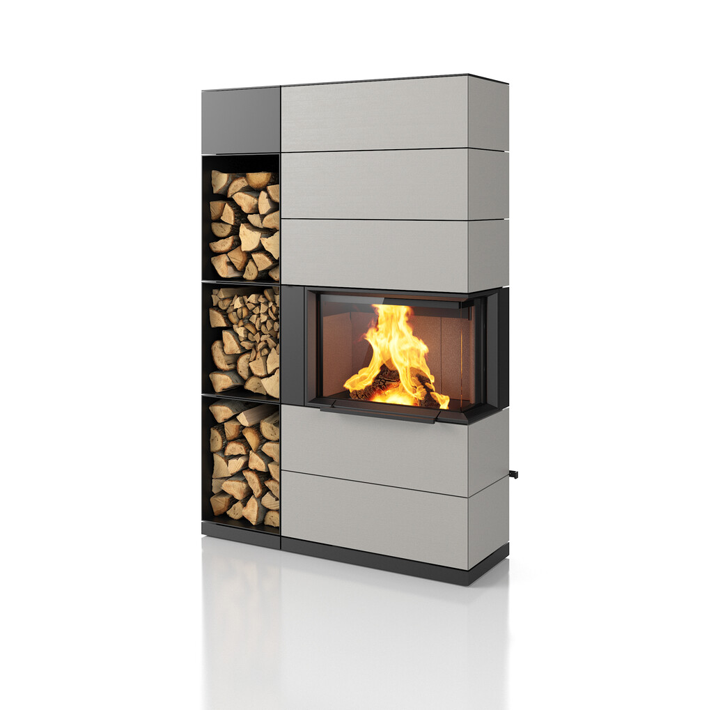 PADUA 185, Woodbox Pro à gauche, raccordement latéral au conduit de fumée